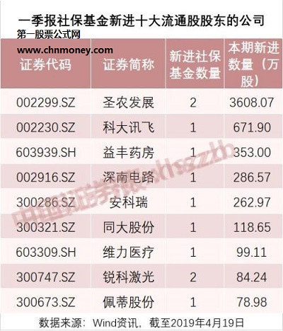 社保基金一季度新进十股名单