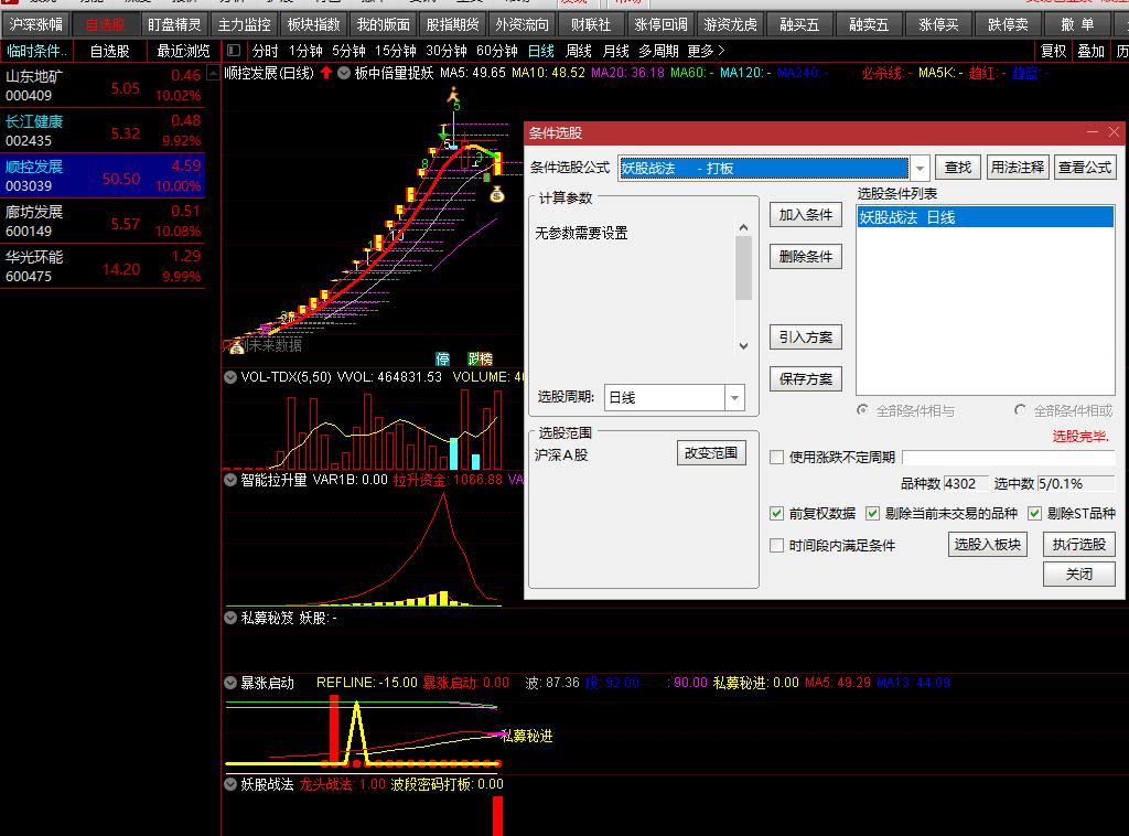 打板-捉妖-启动-私募秘笈-副图指标、选股预警指标（通达信选股公式源码）