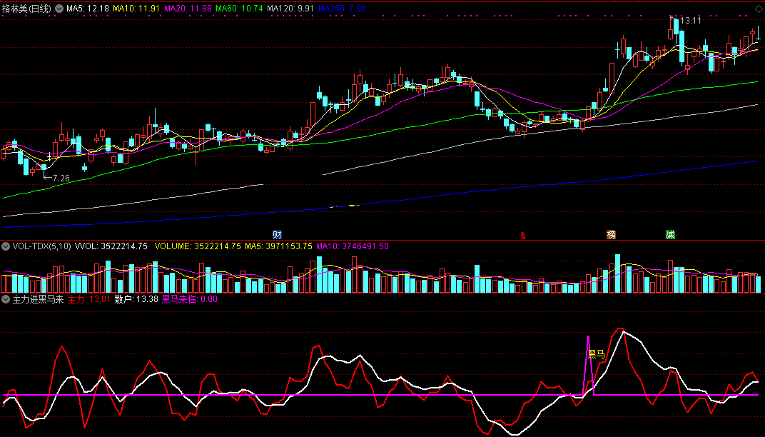 主力进黑马来（同花顺公式 副图指标 效果图 源码）