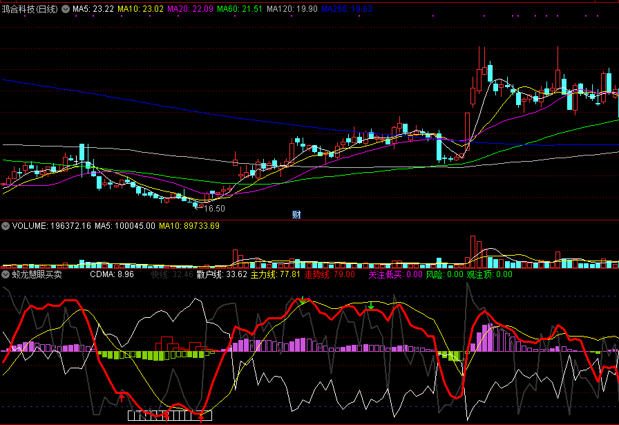 【蛟龙慧眼买卖】副图指标，识破主力走势，低位关注介入！