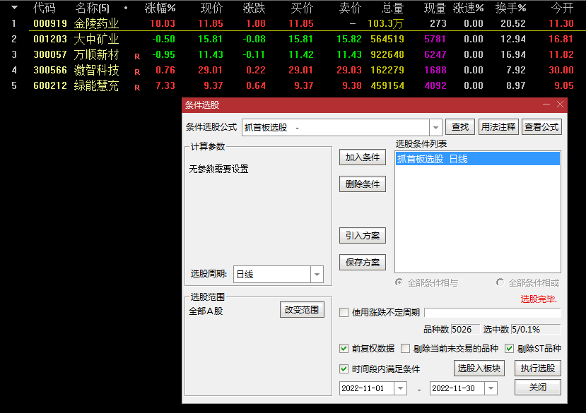 〖集合竞价抓首板〗副图/选股指标 根据当日热点选股 开盘涨幅可自行调整 通达信 源码