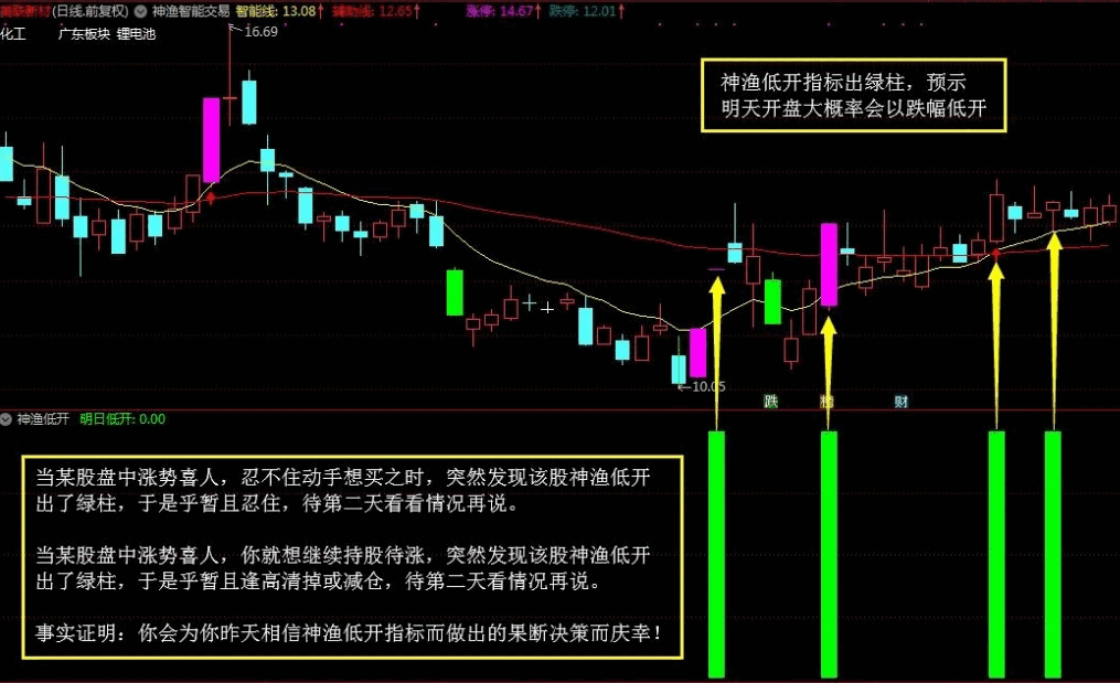 〖神渔低开〗副图指标 给资金安全加个小保险 一款预判明天开盘会大概率低开的神器级指标 通达信 源码