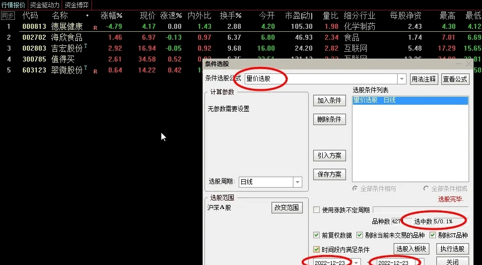 〖量价选股〗副图/选股指标 力求短线获利 与游资同呼吸 附大盘连续下跌案例图 通达信 源码