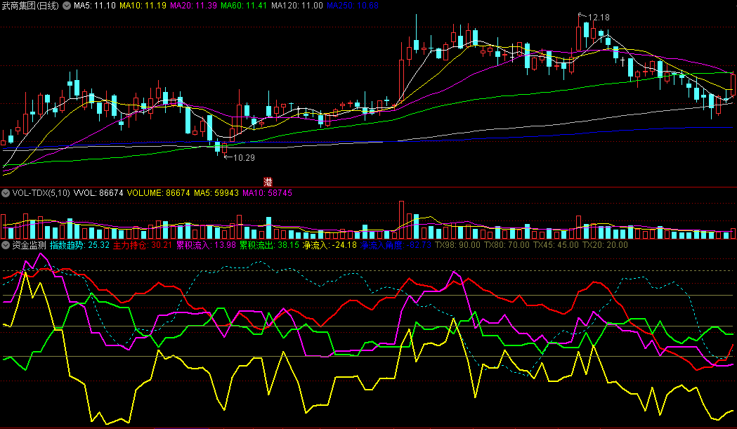 〖资金监测〗副图指标 大资金流向 主力持仓 指数趋势 通达信 源码