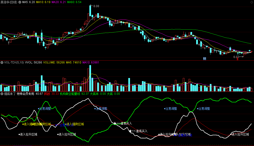 找出大底买入/进入强势区域注意顶部风险的强底来了副图公式