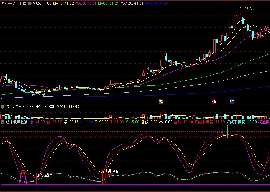 〖跟庄低进踏浪〗副图指标 放量极品底 低吸踏浪 通达信 源码
