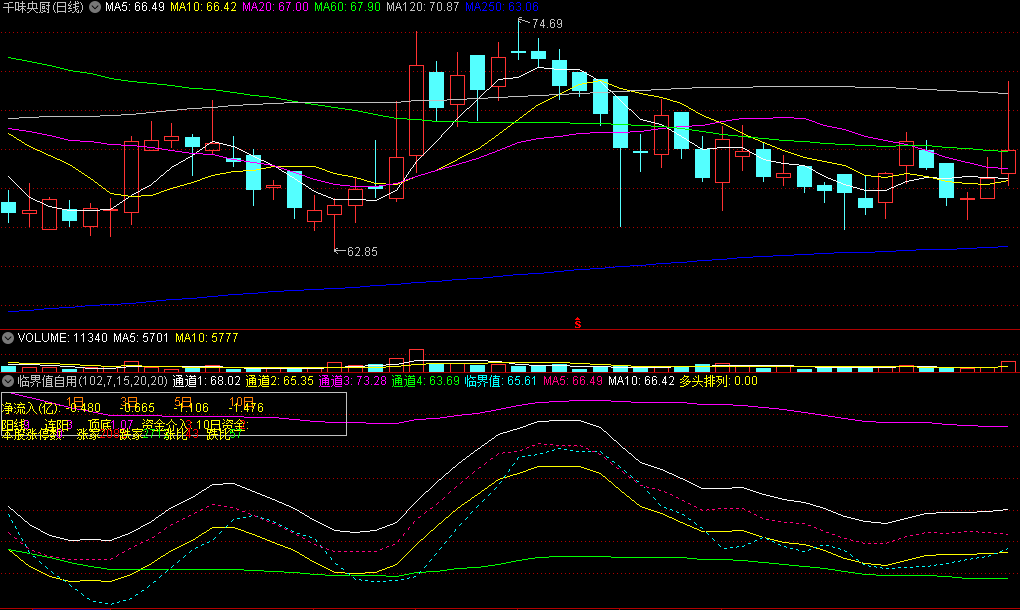 〖临界值自用〗副图指标 共享一个指标公式 可观察近期资金进出状况及其临界值 通达信 源码