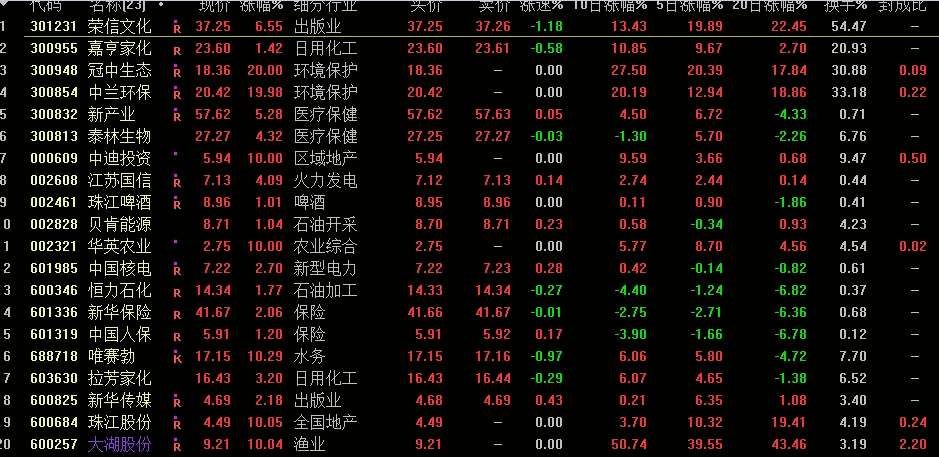 〖行业前三名〗副图指标 行业前3天每天排名前3名行业里面个股前2名 是看盘抓板好工具 股票池监控 通达信 源码