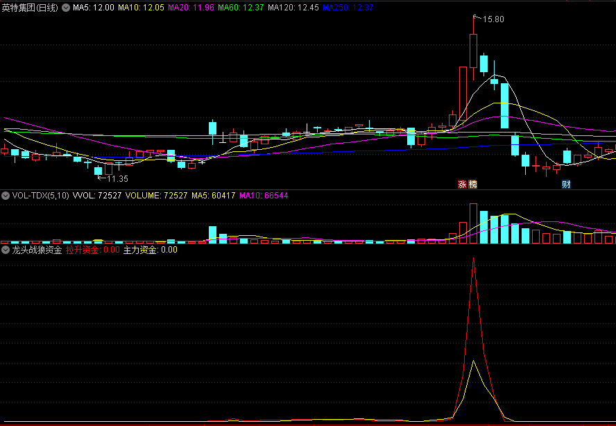 配合伏击抓牛使用的〖龙头战狼资金〗副图指标 结合筹码线 作为短线的操作参考依据 通达信 源码