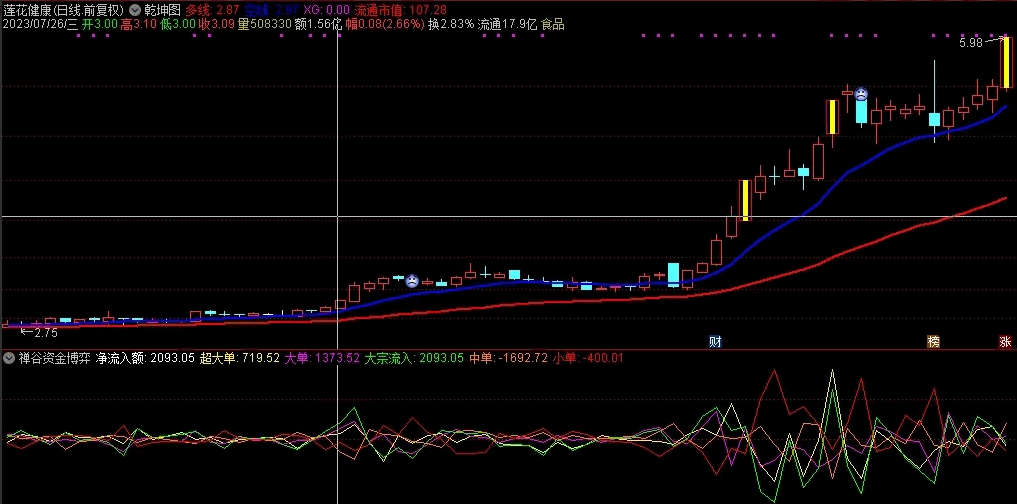 〖禅谷资金博弈〗副图指标 需要L2支持 大单净流入额 通达信 源码