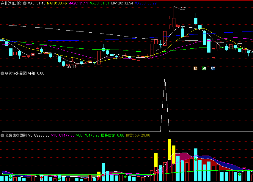〖短线狂飙〗副图/选股指标 配合稳赢成交量 量是肯定 巨量跳空 回档买进 通达信 源码