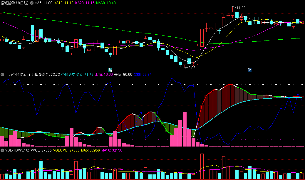 〖主力个股资金〗副图指标 粉柱集合力量 绿柱转红柱看多 无未来 通达信 源码