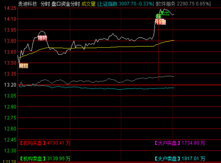 〖分时盘口资金〗主图指标 机构买盘机构卖盘 主力底 通达信 源码