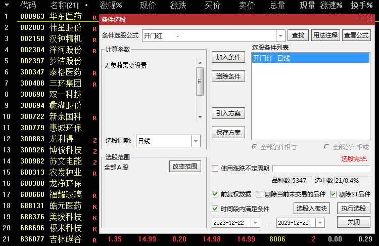 〖开门红〗副图/选股指标 近期做了测试选出信号适中 无未来函数 通达信 源码