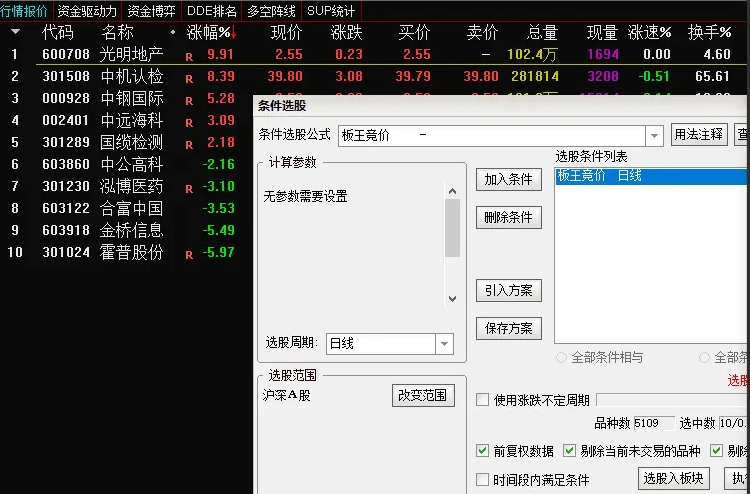 〖板王竞价〗副图/选股指标 竞价期间9:25-9:30 启动选股或者预警 通达信 源码