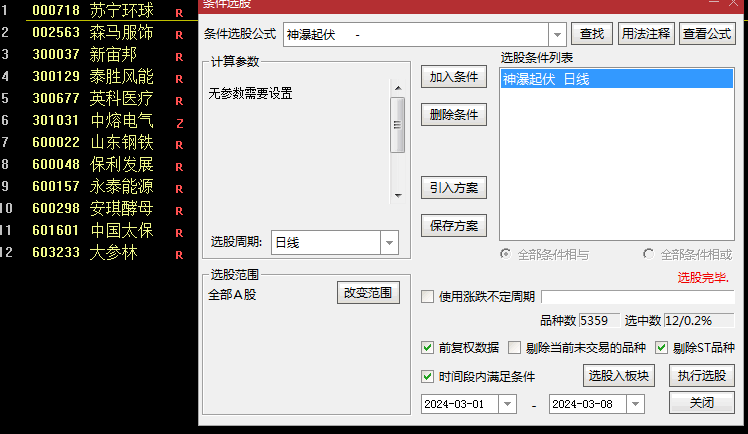 〖神瀑起伏〗副图指标 判断顶底部选股 无未来函数 通达信 源码