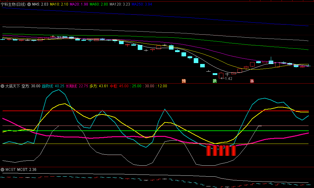 〖大底天下〗副图/选股指标 趋势线长期线等多线结合看盘抄底 通达信 源码