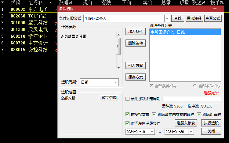 通达信牛股回调介入副图/选股指标，一款功能强大、操作简便的买点工具，精准把握牛股回调阶段的买入机会！