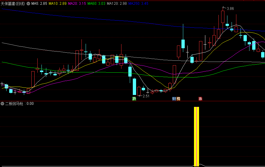 通达信二板回马枪副图/选股指标，捕捉市场中的二板回马枪技术形态，从而筛选出低位突破涨停的股票
