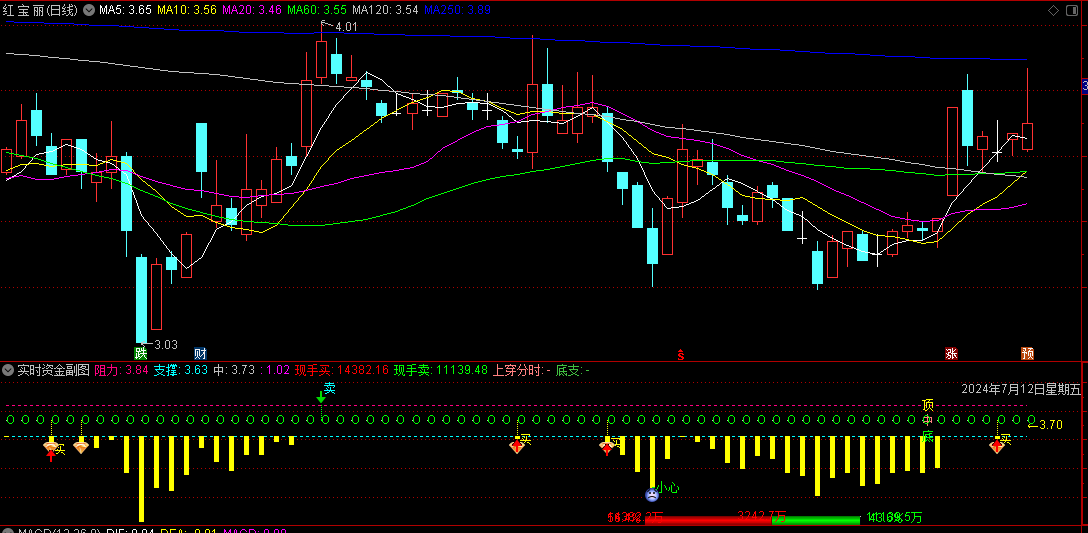 〖实时资金〗副图指标 观察实时量能资金进出情况来判断主力的走向  通达信 源码