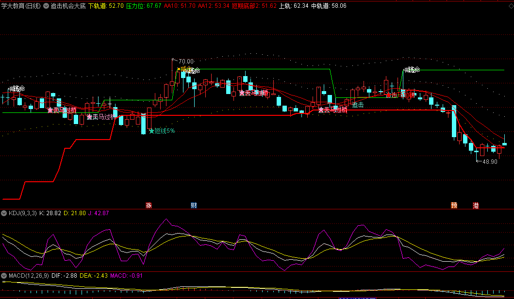 〖追击机会大底〗主图指标 多信号点提示 总有适合你的抄底逃顶机会 通达信 源码