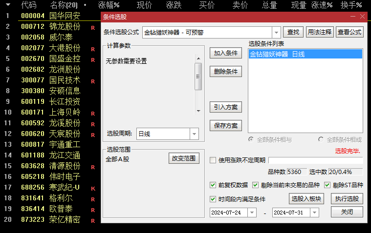 某平台998元【金钻猎妖神器】副图/选股指标，轻松锁定低吸良机，捕捉强势龙头、把握短线机会的强大助手！