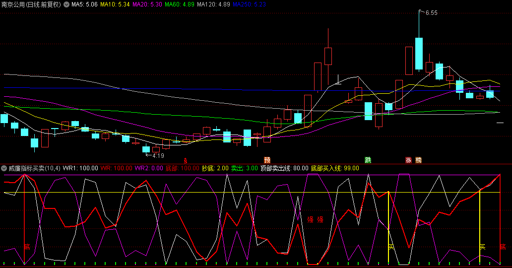 〖抓牛股必备利器〗副图指标 威廉指标买卖 买强底信号 不含未来函数 通达信 源码