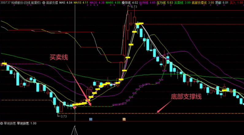 精选【底部支撑】主图/副图/选股指标，五日MA拐头向上时买入，支撑线上找买点，压力线下找卖点！