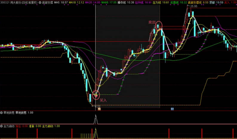 精选【底部支撑】主图/副图/选股指标，五日MA拐头向上时买入，支撑线上找买点，压力线下找卖点！