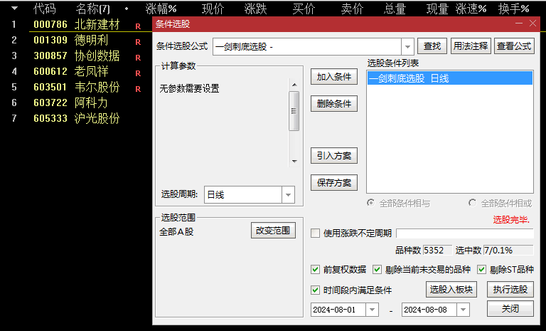 今选【一剑刺底】副图/选股指标，极端行情，吃肉利器，无未来函数！