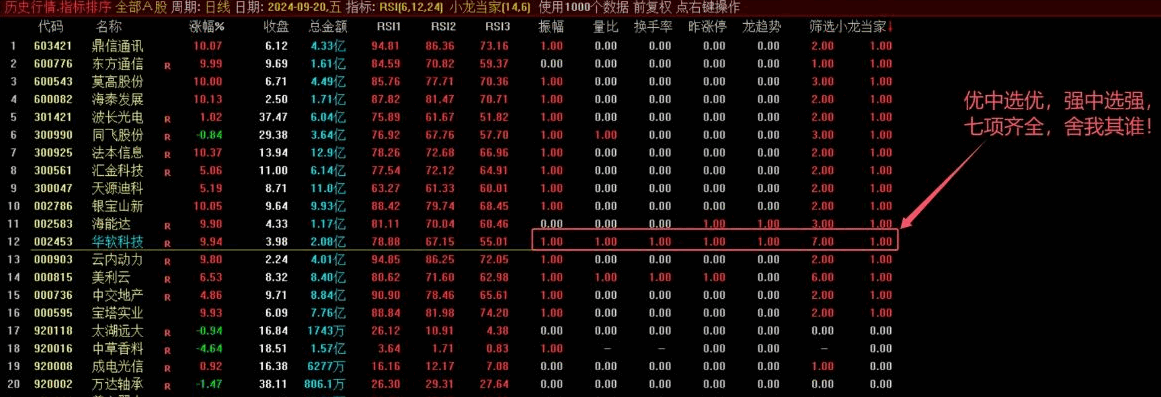 某论坛精华指标通达信【小龙当家】飞龙竞价副图选股指标评测分享