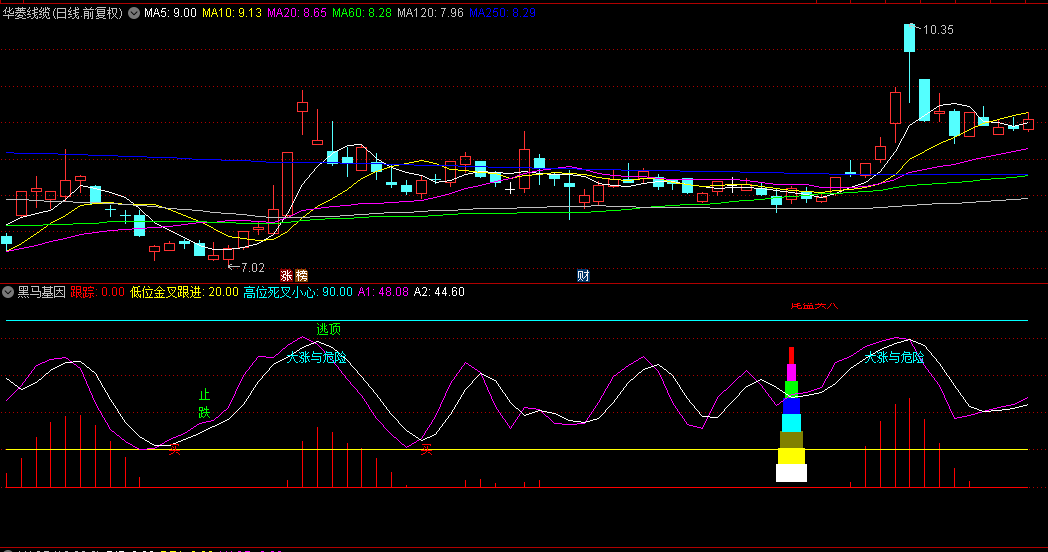 通达信【黑马基因】副图指标，实战总结，根据黑马特征发出尾盘买入信号！