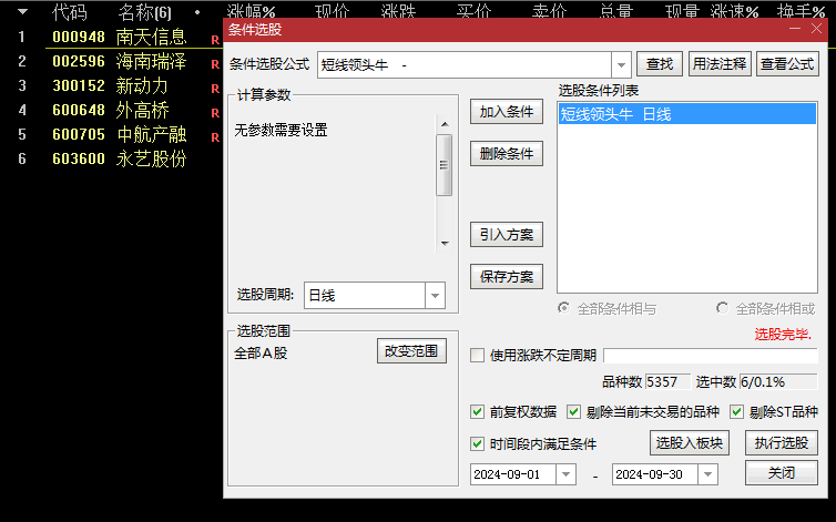 通达信精选【短线领头牛】副图与选股指标，轻松捕捉强势股，前期长期横盘整理股的爆发点！