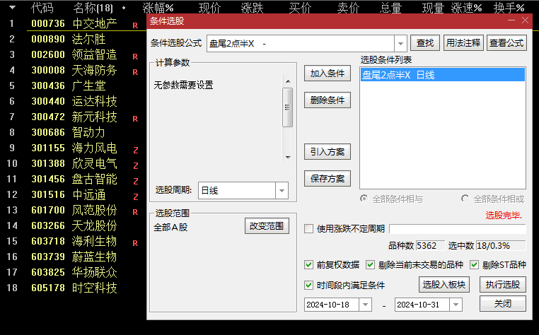 极品【盘尾2点半】副图+选股指标，实时盘中监控，尾市精准布局，次日高点撤离，适配手机与电脑平台！