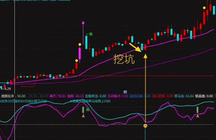 某收费群的【金坑反转】副图+选股指标，寻找牛市中的主力挖坑，可自己优化修改！