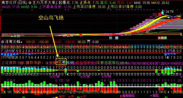 浮筹尖峰之【空山鸟飞绝】副图+选股指标，拉升过程多点耐心，大鱼总能钓上来！