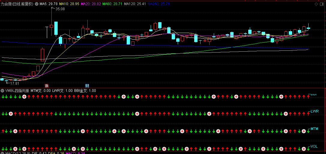 【VMBL四指共振】副图指标，成交量+动量指标+多空指标+威廉指标，多重共振判断买卖点