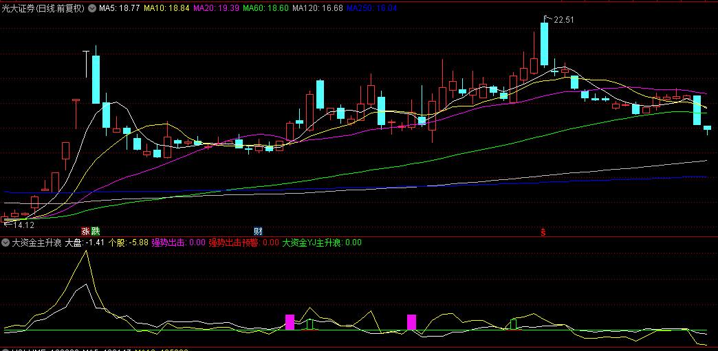 【大资金主升浪】副图与选股指标，简洁明了线条和色彩变化，快速识别强弱转换点！