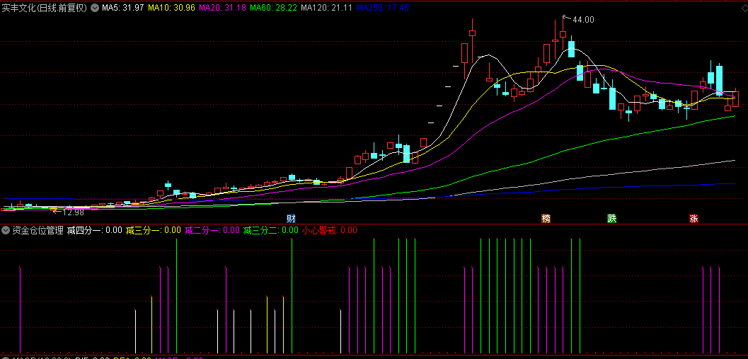 通达信【资金仓位管理】副图指标，计算出不同市场状态下的仓位调整信号