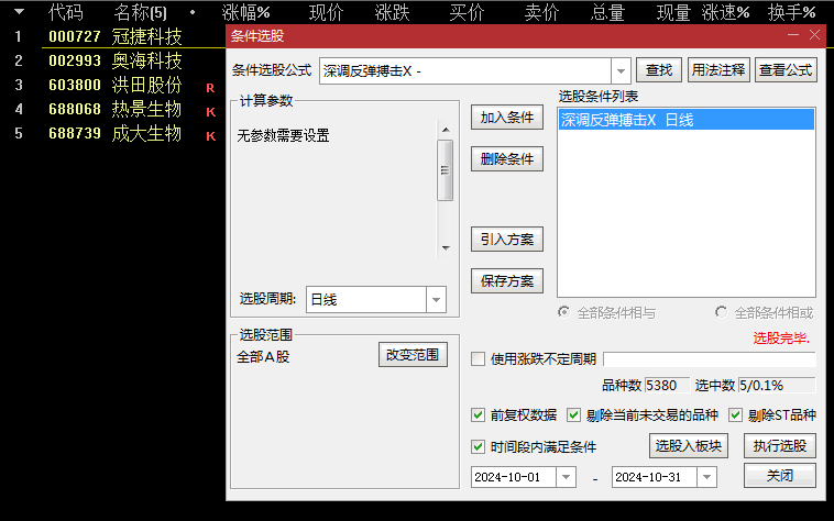 通达信优品【深调反弹搏击】副图+选股指标，深度调整后捕捉反弹机会，持有5天胜率高达95.11%