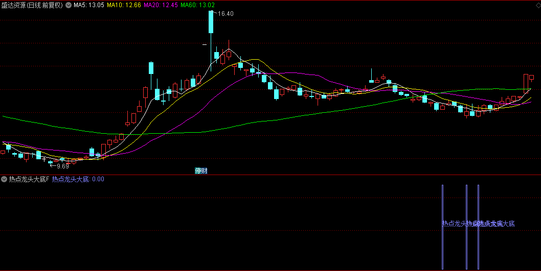 【热点龙头大底】副图配选股指标，紧跟热点和龙头股思维，捕捉连涨大牛股，手机+电脑通用