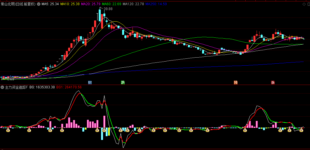 通达信【主力资金追踪】副图/选股指标：动态捕捉大资金动向与价格波动，能量柱与趋势线双维分析！